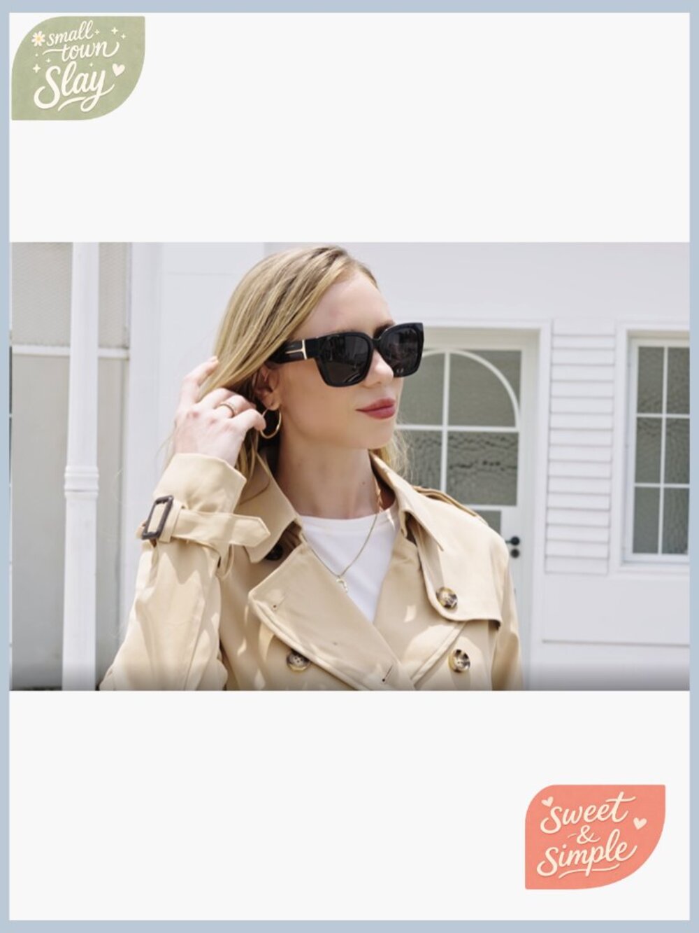 Women's Double Breasted Trench Coat with Belt, Notched Collar, Long Sleeve - Picture 7 of 7